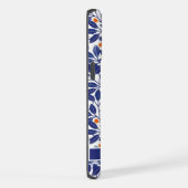 カスタマイズ可能な白いフローラ葉ブルーの花 iPhoneケース (右側面)