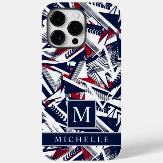 カスタマイズ可能な白い灰色の濃い青の赤のジオメトリ Case-Mate iPhoneケース (裏面)