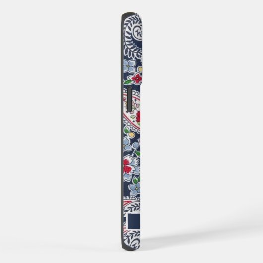 カスタマイズ可能な白い青の赤いペイズリーパターン iPhoneケース (右側面)