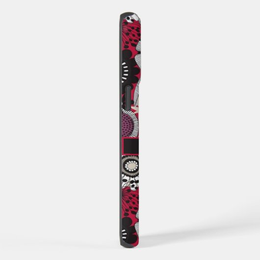 カスタマイズ可能な白い黒の赤いフローラの花 iPhoneケース (右側面)