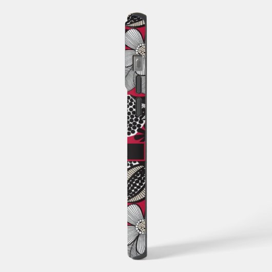 カスタマイズ可能な白い黒の赤いフローラの花 iPhoneケース (左側面)