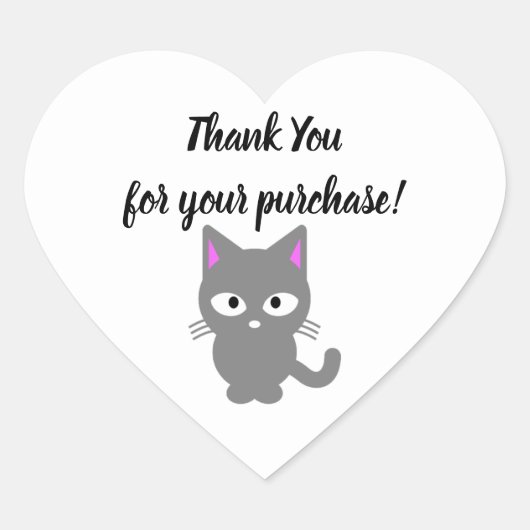 カスタマイズ可能な白お礼グレイ猫シール ハートシール (正面)