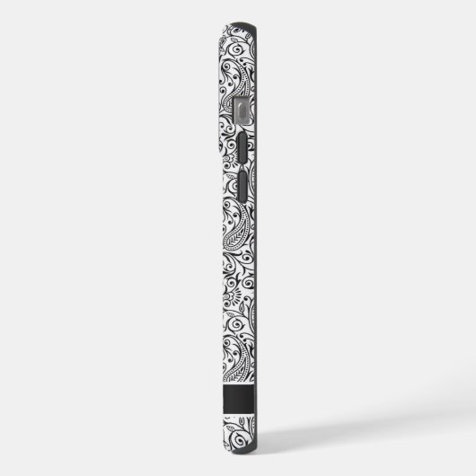 カスタマイズ可能な白と黒のペイズリーパターン iPhoneケース (左側面)