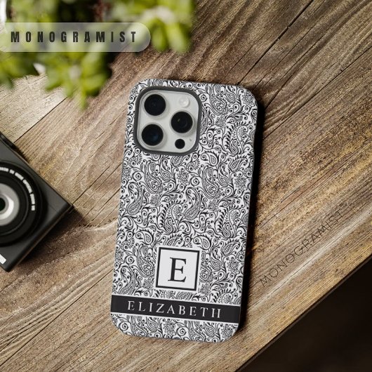 カスタマイズ可能な白と黒のペイズリー柄 iPhoneケース