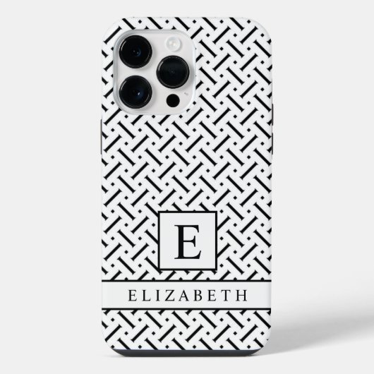 カスタマイズ可能な白と黒の幾何学的パターン iPhoneケース (裏面)