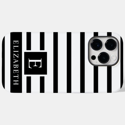 カスタマイズ可能な白と黒の色のストライプ Case-Mate iPhoneケース (裏面 (横))