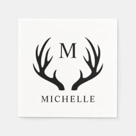 カスタマイズ可能な白と黒の鹿の角のイニシャル スタンダードカクテルナプキン