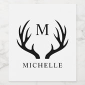 カスタマイズ可能な白と黒の鹿の角のモノグラム ワインラベル (シングルラベル)
