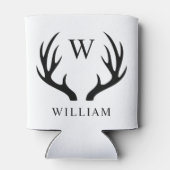 カスタマイズ可能な白と黒の鹿の角のモノグラム 缶クーラー (裏面)