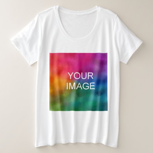 カスタマイズ可能な白色テンプレートアップロードイメージ プラスサイズTシャツ (デザイン正面)