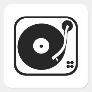 カスタマイズ可能な白黒のレコードプレーヤーアイコン スクエアシール