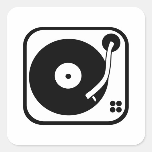カスタマイズ可能な白黒のレコードプレーヤーアイコン スクエアシール (正面)