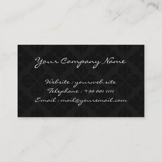 カスタマイズ可能な白黒ダマスエレガントク 名刺 (裏面)