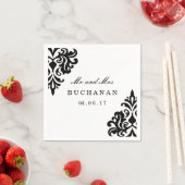 カスタマイズ可能な白黒ダマスクナプキン スタンダードカクテルナプキン (インサイチュ)