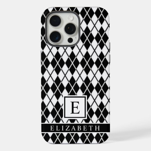 カスタマイズ可能な白黒パタアーガイルーン iPhoneケース (裏面)