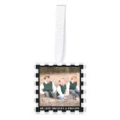 カスタマイズ可能な白黒プレイドクリスマスフォト キューブオーナメント (正面)