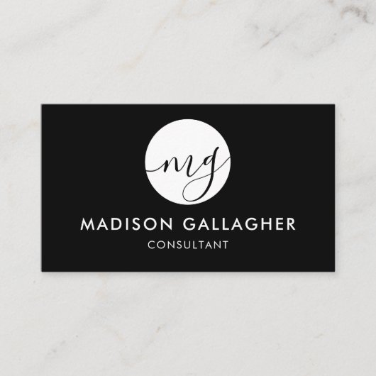 カスタマイズ可能な白黒プロフェッショナルモノグラム 名刺 (正面)