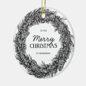 カスタマイズ可能な白黒リースの写真のオーナメント セラミックオーナメント (左)