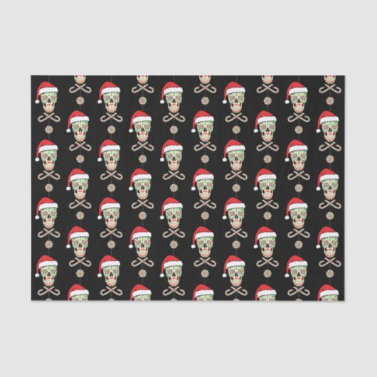 カスタマイズ可能な砂糖のスカルのサンタパターン 薄葉紙 (正面)