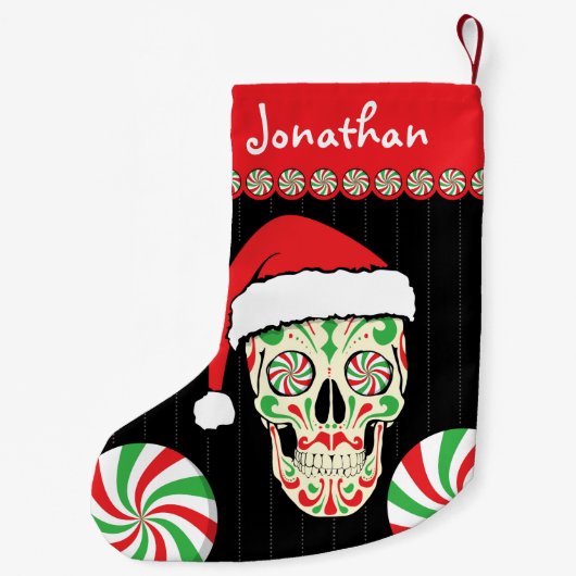 カスタマイズ可能な砂糖のスカルサンタ スモールクリスマスストッキング (裏面)