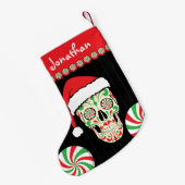 カスタマイズ可能な砂糖のスカルサンタ スモールクリスマスストッキング (裏面 (吊り時))