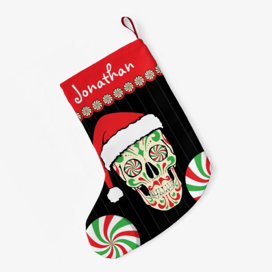 カスタマイズ可能な砂糖のスカルサンタ スモールクリスマスストッキング (裏面 (吊り時))