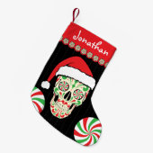 カスタマイズ可能な砂糖のスカルサンタ スモールクリスマスストッキング (正面 (吊り時))