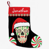 カスタマイズ可能な砂糖のスカルサンタ スモールクリスマスストッキング (正面)
