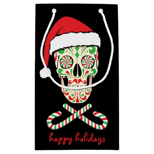 カスタマイズ可能な砂糖のスカルサンタ スモールペーパーバッグ (裏面)