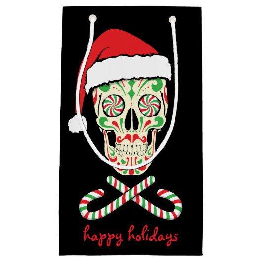 カスタマイズ可能な砂糖のスカルサンタ スモールペーパーバッグ (正面)