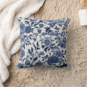 カスタマイズ可能な磁器エレガンス：青いフローラ クッション (ブランケット)