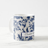 カスタマイズ可能な磁器エレガンス：青いフローラ コーヒーマグカップ (正面左)