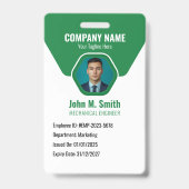 カスタマイズ可能な社員証 バッジ 緑 (正面)