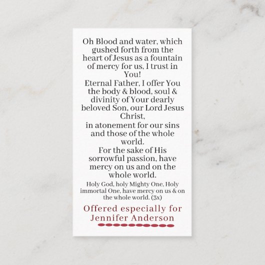 カスタマイズ可能な神の慈悲の花冠祈りの言葉カード コーリングカード (裏面)