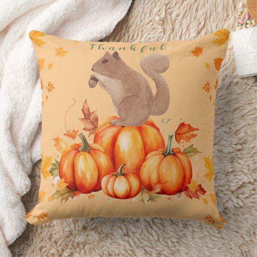 カスタマイズ可能な秋のリスのカボチャ装飾用クッション クッション (ブランケット)