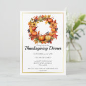 カスタマイズ可能な秋のリース 感謝祭の食事 招待状 (スタンド正面)