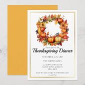 カスタマイズ可能な秋のリース 感謝祭の食事 招待状 (正面/裏面)