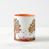 カスタマイズ可能な秋の木の暖かい色の秋アートワーク マグカップ (中央)