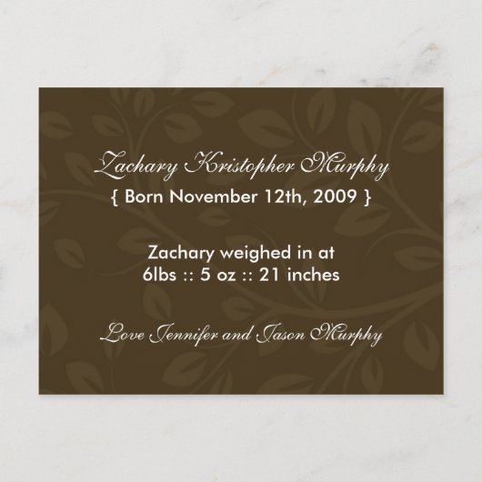 カスタマイズ可能な秋誕生発表テンプレート 案内ポストカード (裏面)