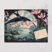 カスタマイズ可能な移動告知//ヴィンテージバード 案内ポストカード (正面)