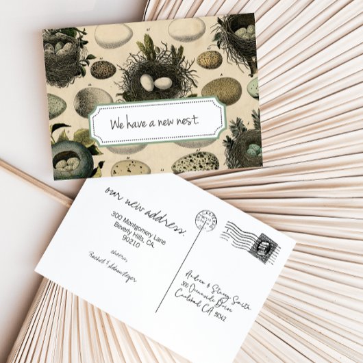 カスタマイズ可能な移動告知//ヴィンテージバード 案内ポストカード