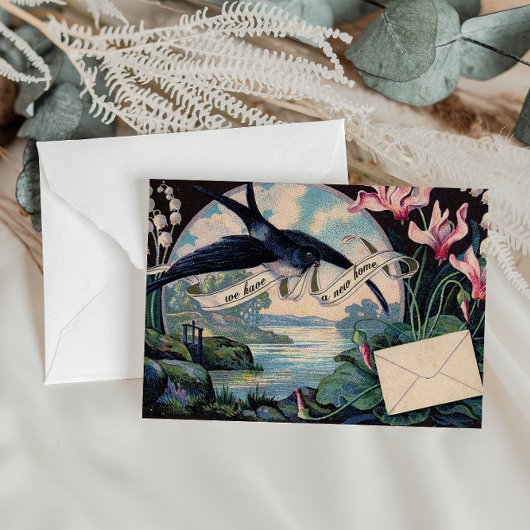 カスタマイズ可能な移動告知//ヴィンテージバード 案内ポストカード