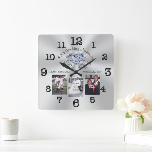 カスタマイズ可能な第60、第70または第75記念日のギフト スクエア壁時計 (ホーム)