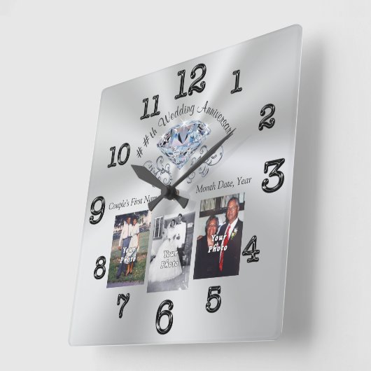 カスタマイズ可能な第60、第70または第75記念日のギフト スクエア壁時計 (傾斜)