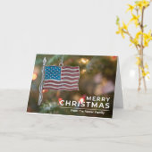 カスタマイズ可能な米国国旗のオーナメントクリスマスカード カード (黄色い花)
