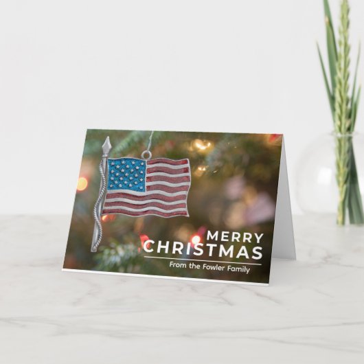 カスタマイズ可能な米国国旗のオーナメントクリスマスカード カード (正面)