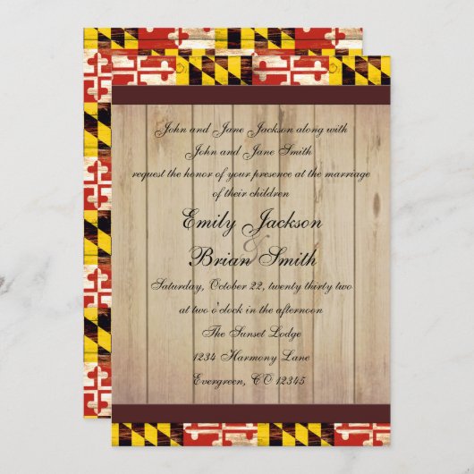 カスタマイズ可能な素朴なメリーランド州旗の結婚式の招待 招待状 (正面/裏面)