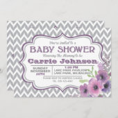 カスタマイズ可能な紫と灰色のシェブロン赤ちゃんシャワー 招待状 (正面/裏面)