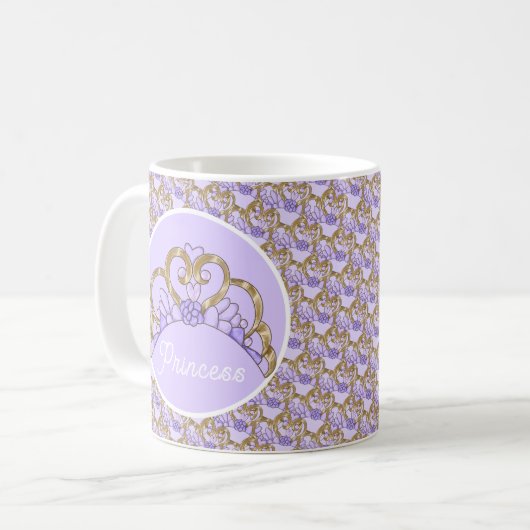カスタマイズ可能な紫と金ゴールドティアラマグカップ コーヒーマグカップ (正面左)