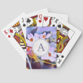 カスタマイズ可能な紫と青のフローラとイニシャル トランプ (裏面)